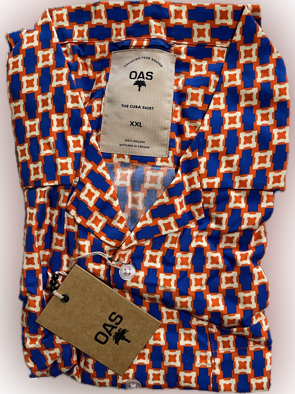 OAS Geometric Orange & Blue Cuba Shirt